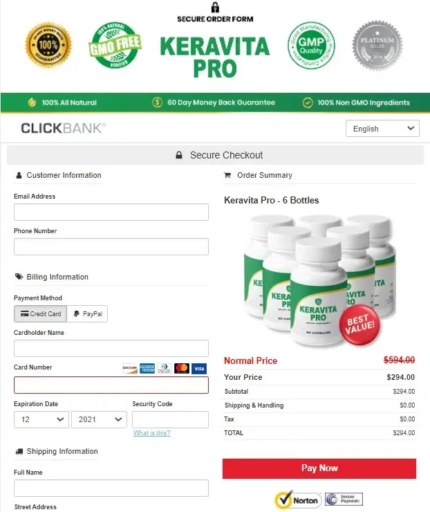 Keravita Pro order page